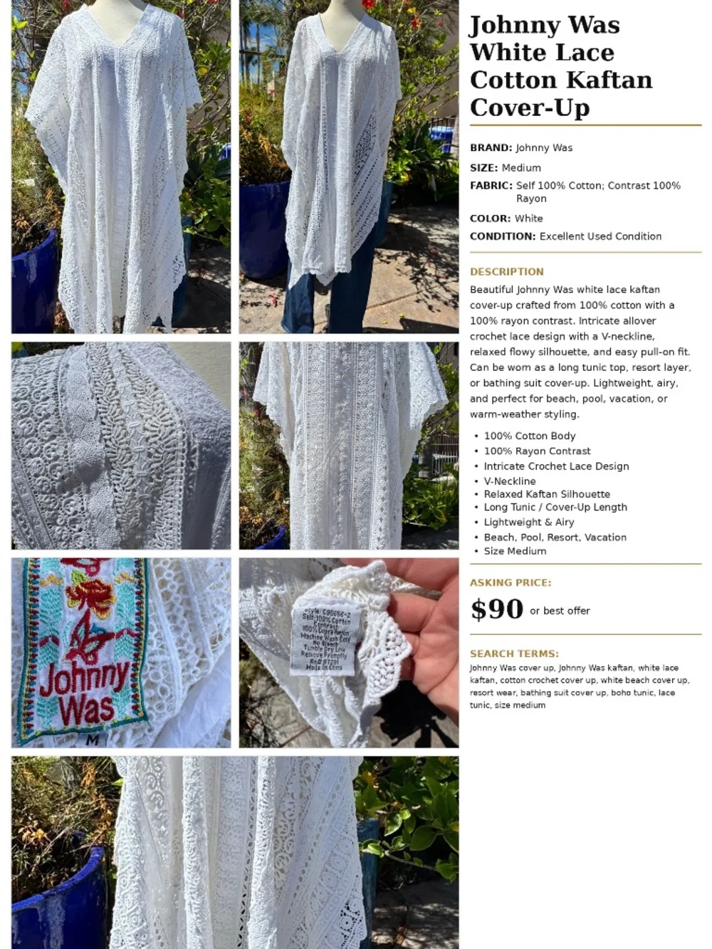 Johnny Was White Lace Caftan